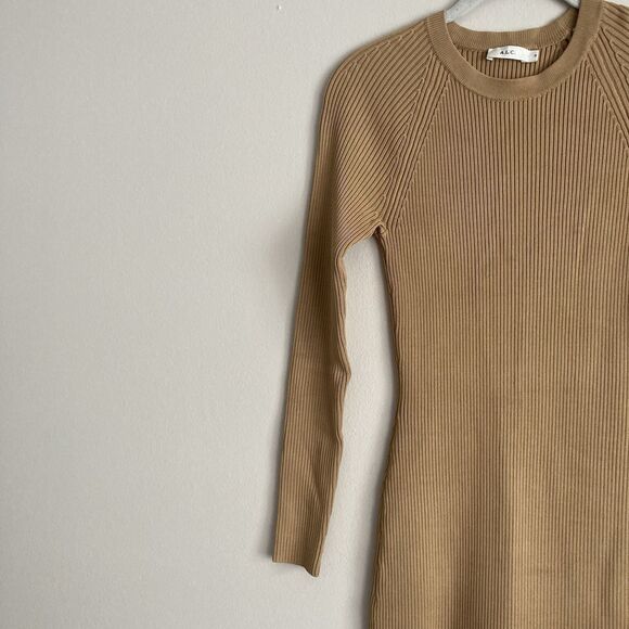 ALC Womens Long Sleeve Ribbed Dress Light Brown Size Small Party Going Out - Picture 3 of 7